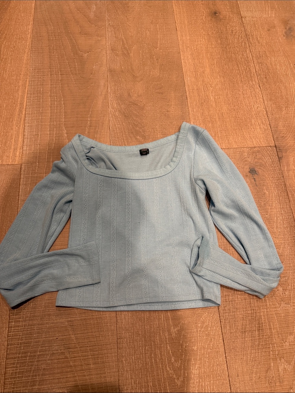 wild fable Powder Blue Ribbed Scoop Neck Long Sleeve Top